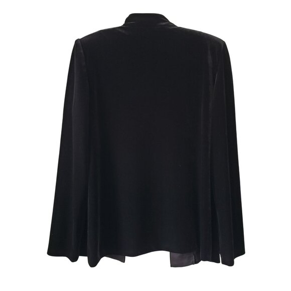 Vintage Alex Evenings Womens Black Velvet Open Front Blazer M Shoulder Pads 90s - Picture 2 of 10